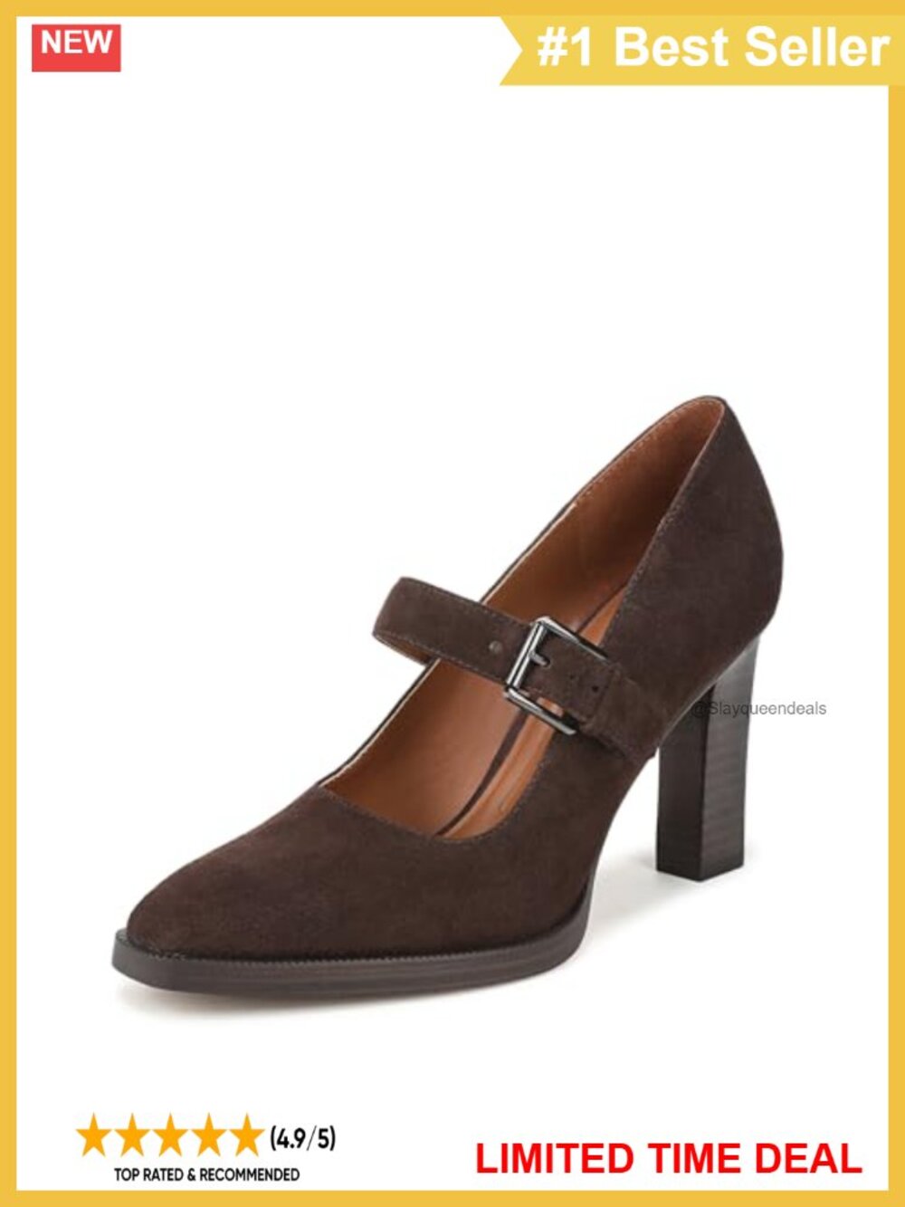 Faux Leather Block Heel Square Toe Buckle Pump Business Casual Shoe